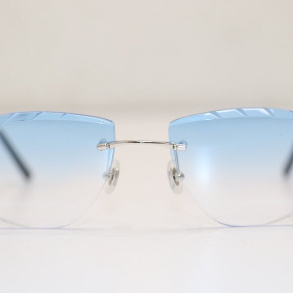 Cartier CT00920 002 Diamond Cut Silver-Framed Blue Lens Sunglasses 19 - Picture 14 of 15